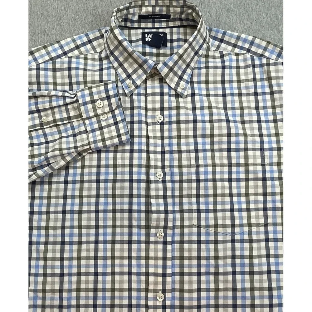 Lands End Shirt Men Medium (15-15.5) Plaid 100% Cotton Traditional Button Down